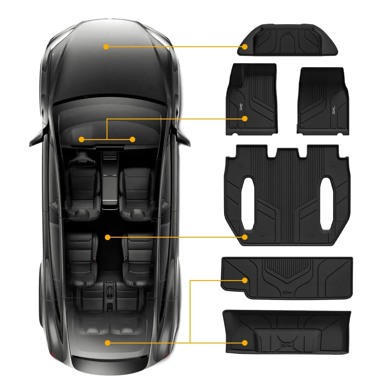 3W Tesla Model X 6 Seat 2022-2023 Custom Floor Mats Trunk Mats TPE Material & All-Weather Protection - Image 4