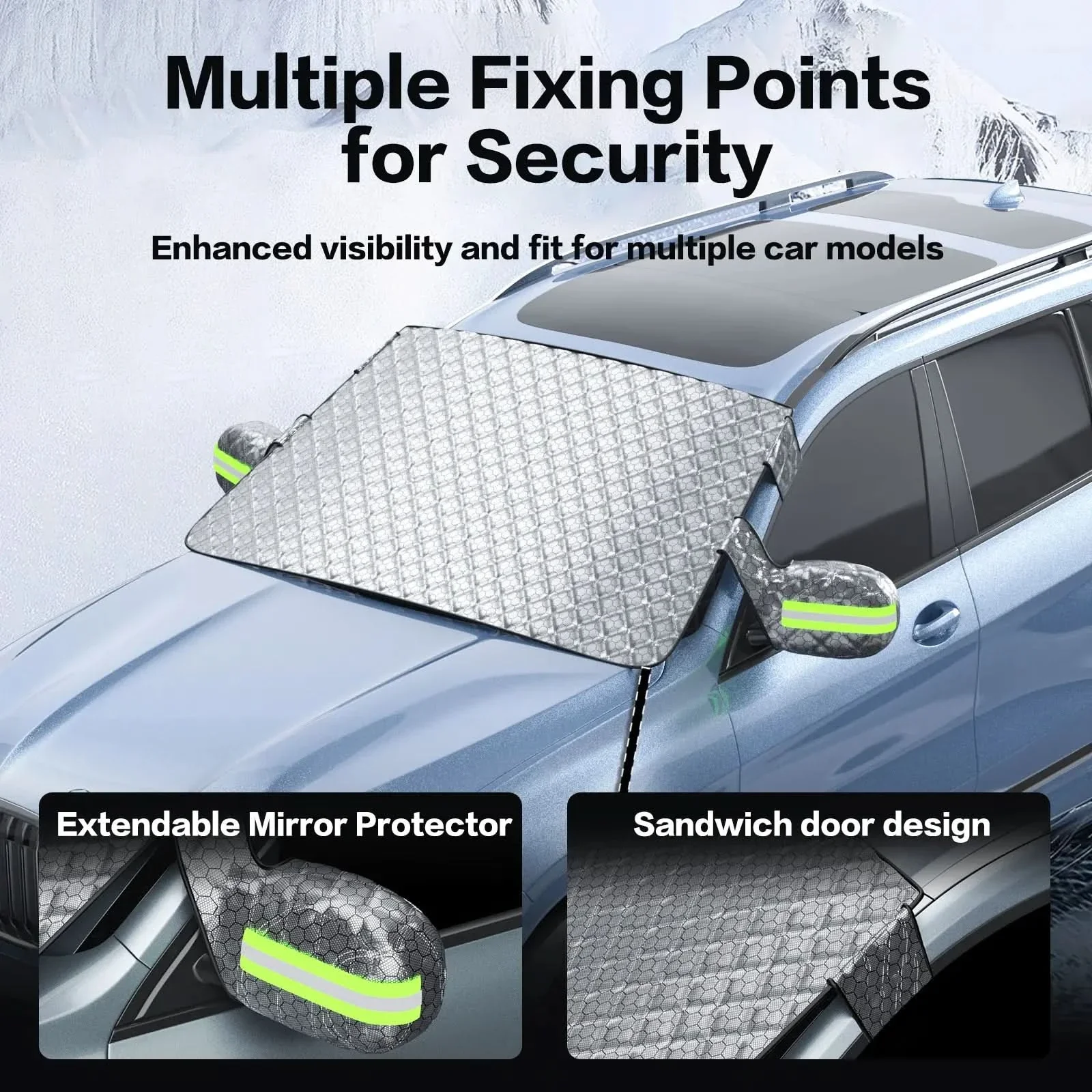 3W Windshield Cover for Ice and Snow Universal Fit for Car SUV/ Truck/ Van Graphene-Insulated - Image 9