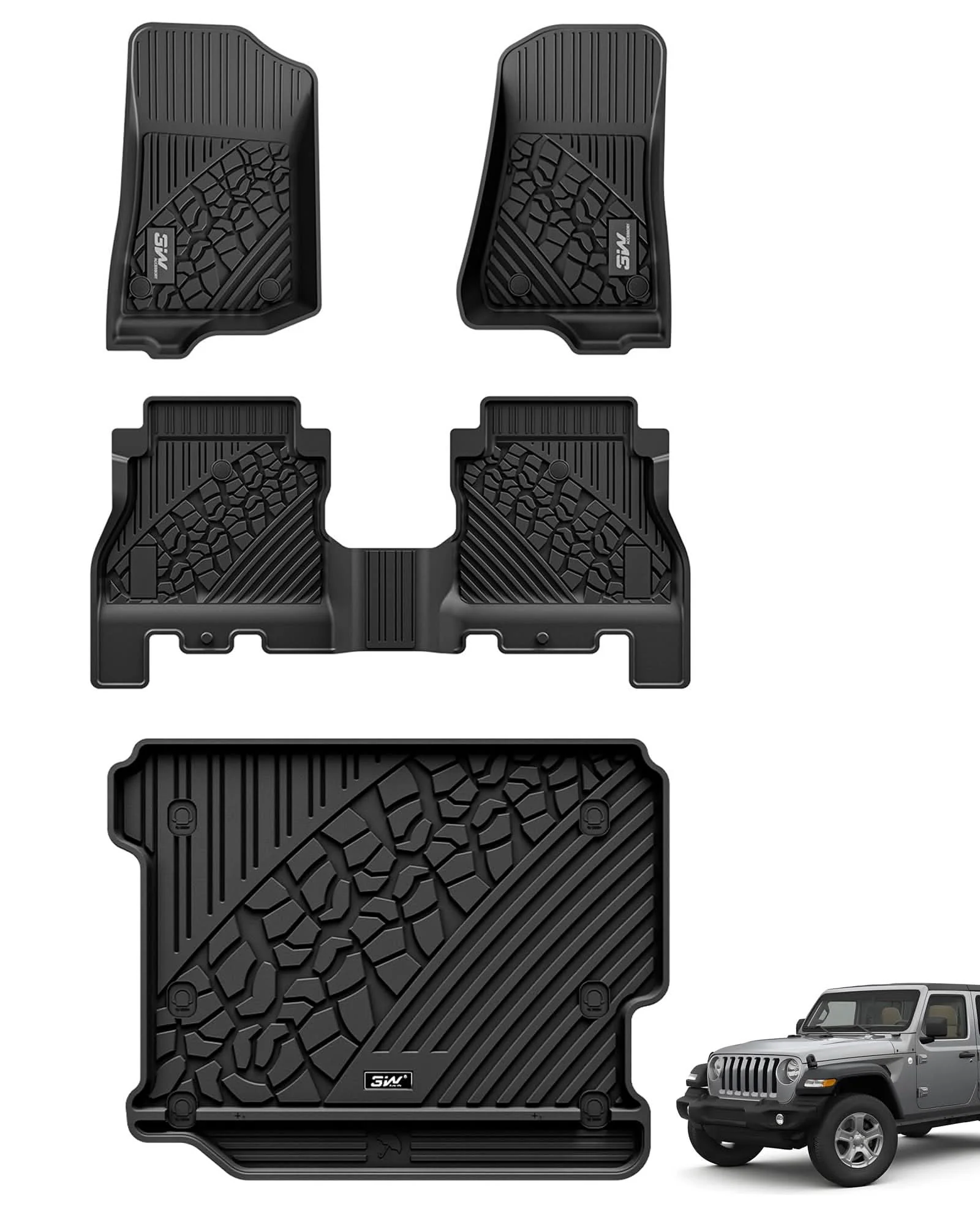 3W Jeep Wrangler JL (Non JK or 4XE) 2018-2023 Custom Floor Mats / Trunk Mat TPE Material & All-Weather Protection - Image 9