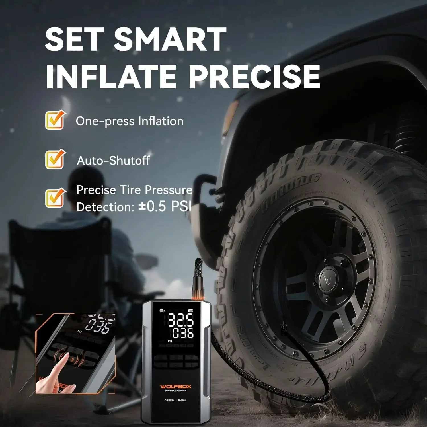 4-in-1 Jump Starter with Air Compressor Tire Inflator | Exclusive 42-Month Warranty– Wolfbox MegaVolt 24Air - Image 6