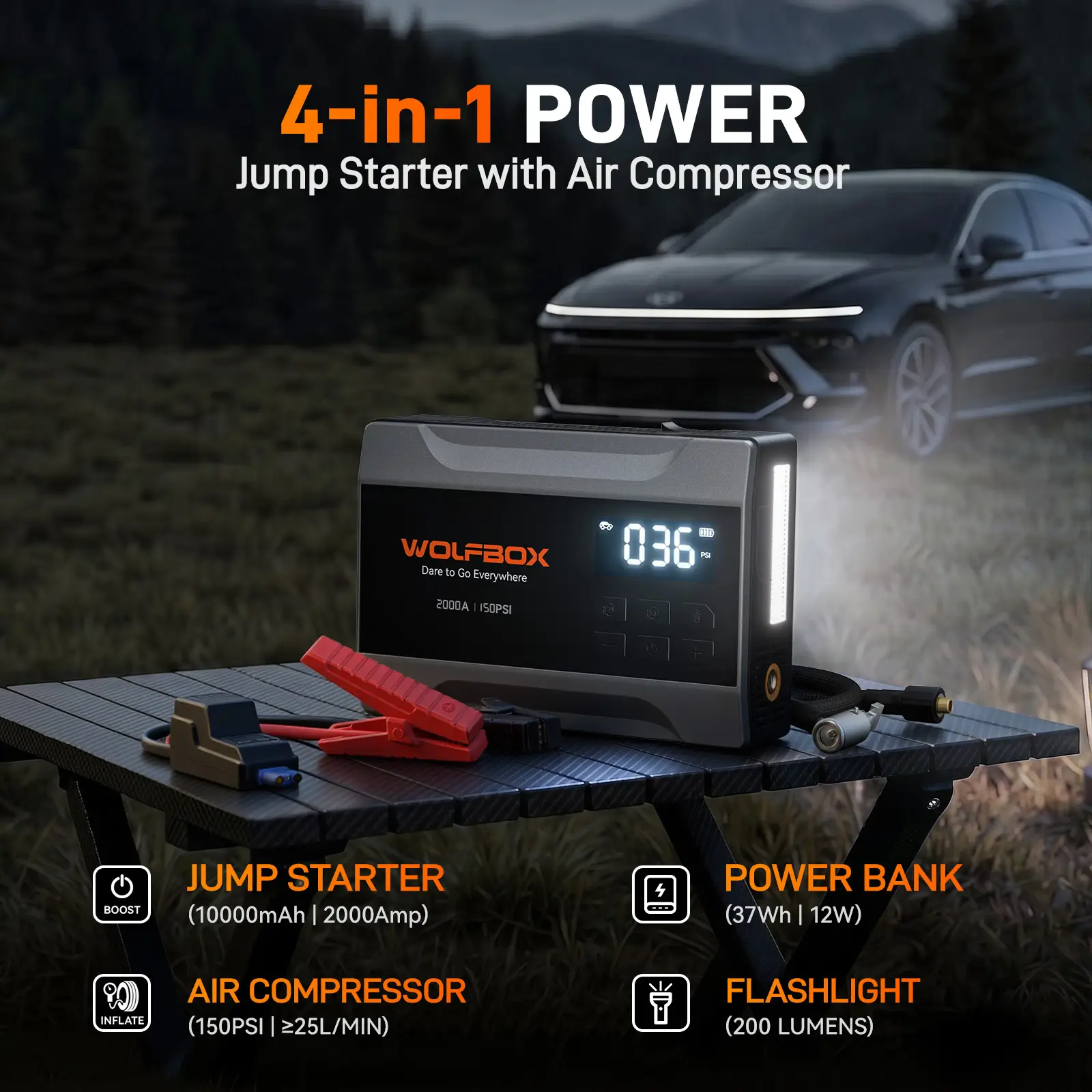 2000A Jump Starter with Air Compressor | WOLFBOX MegaVolt 10Air