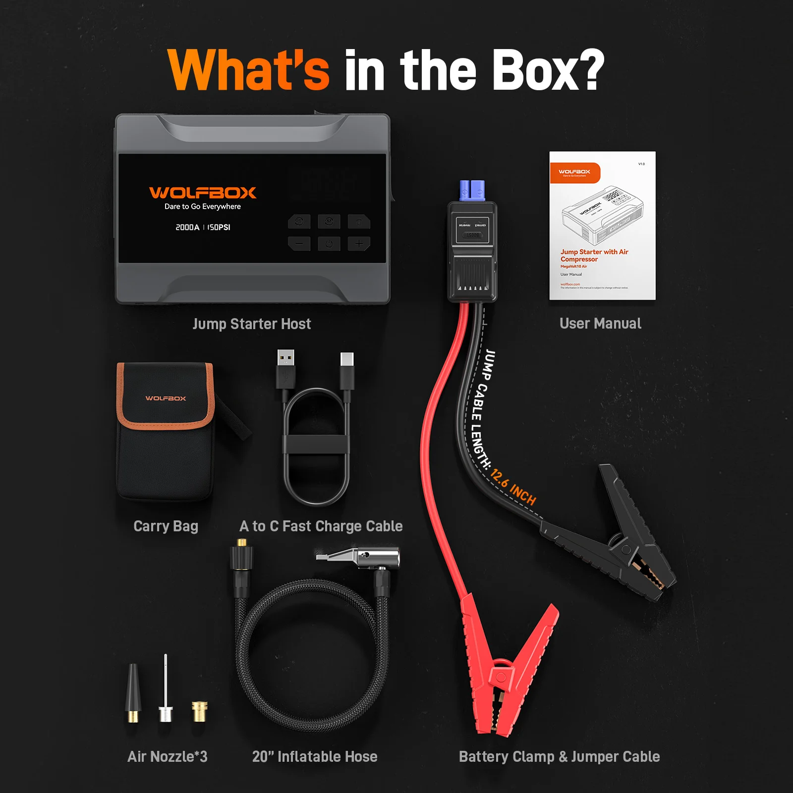 2000A Jump Starter with Air Compressor | WOLFBOX MegaVolt 10Air - Image 11