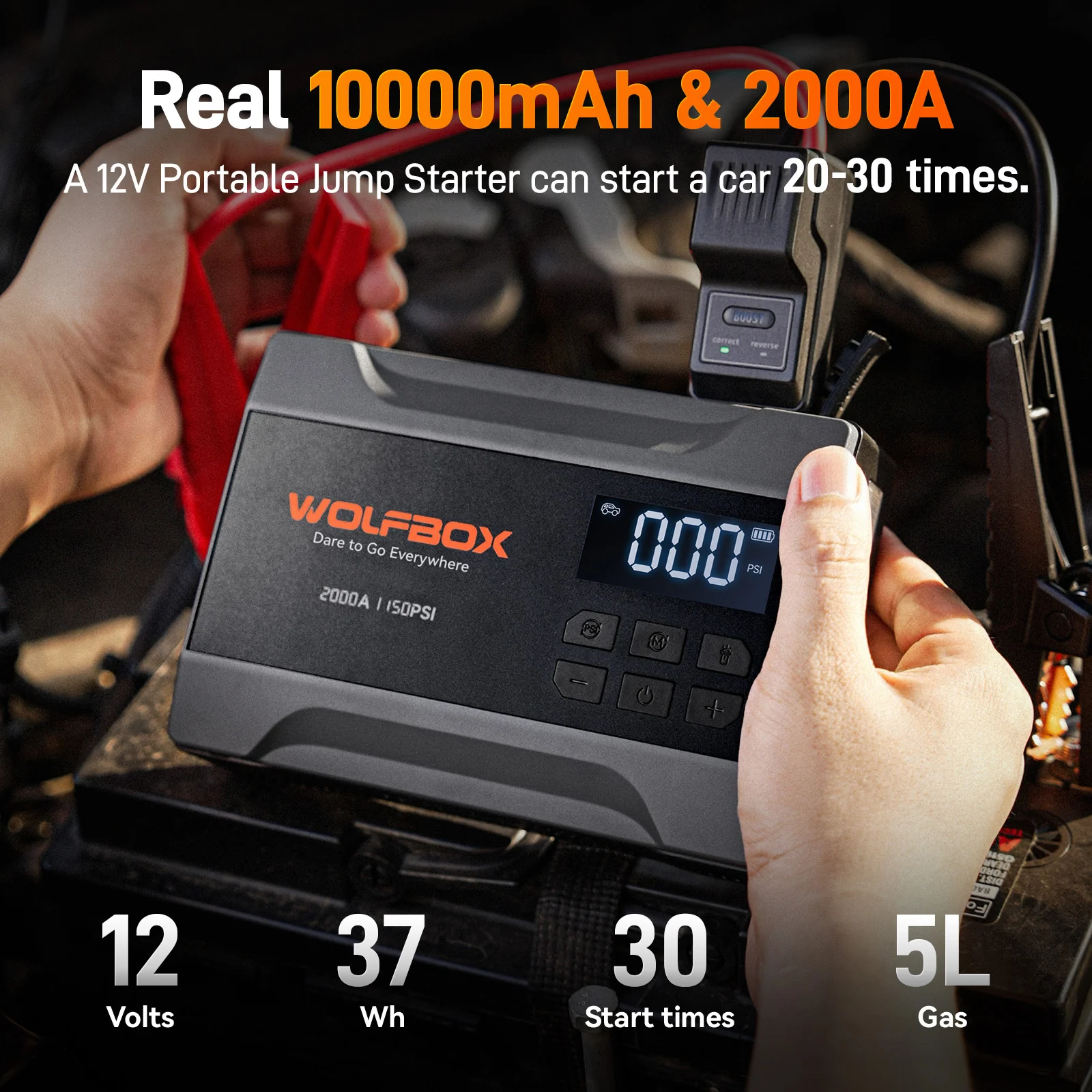 2000A Jump Starter with Air Compressor | WOLFBOX MegaVolt 10Air - Image 2