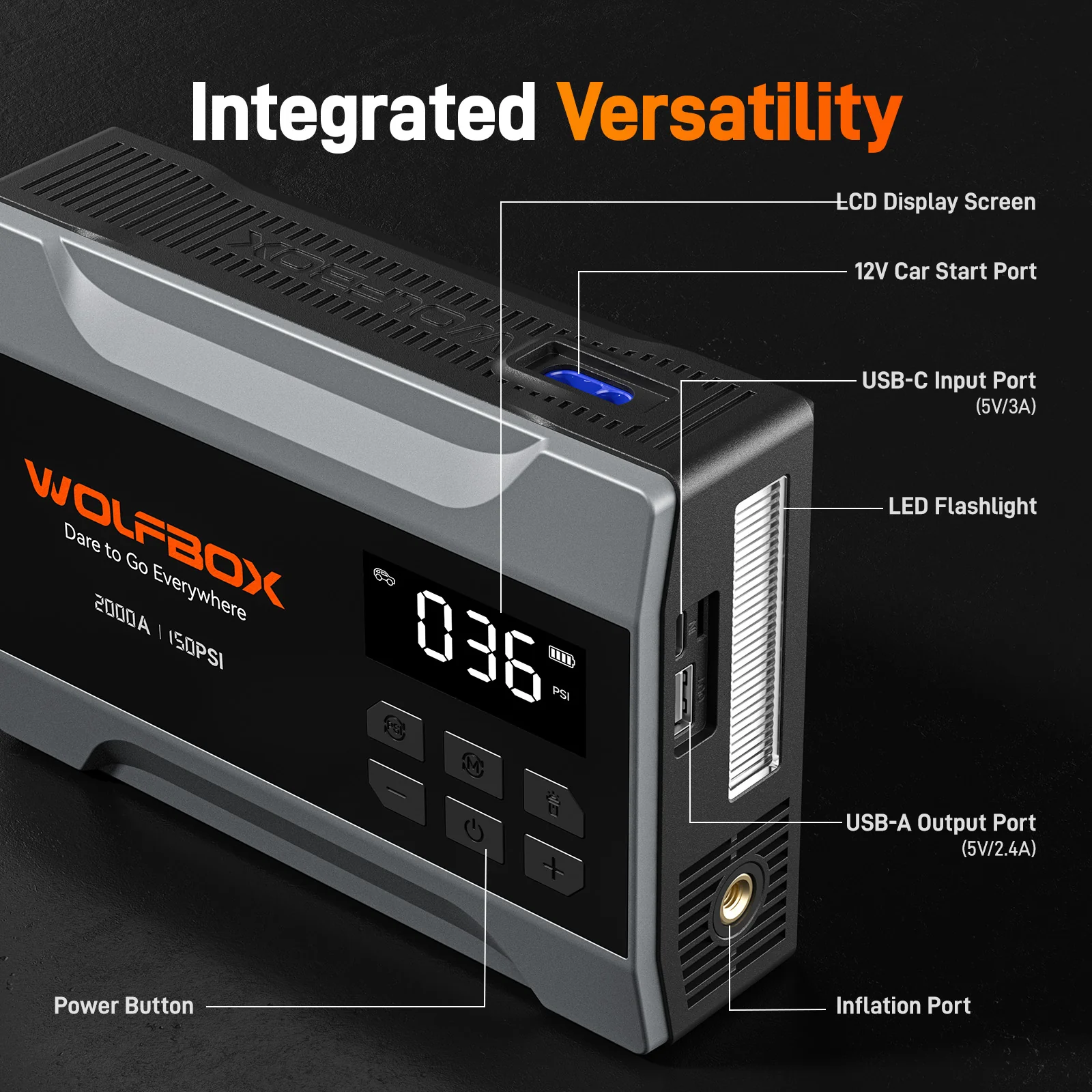 2000A Jump Starter with Air Compressor | WOLFBOX MegaVolt 10Air - Image 9