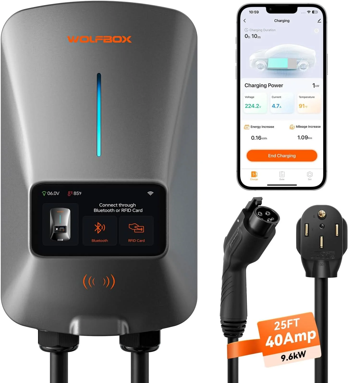 WOLFBOX WiFi Level 2 Electric Car EV Charger 25ft Cable Charging Station - Image 10