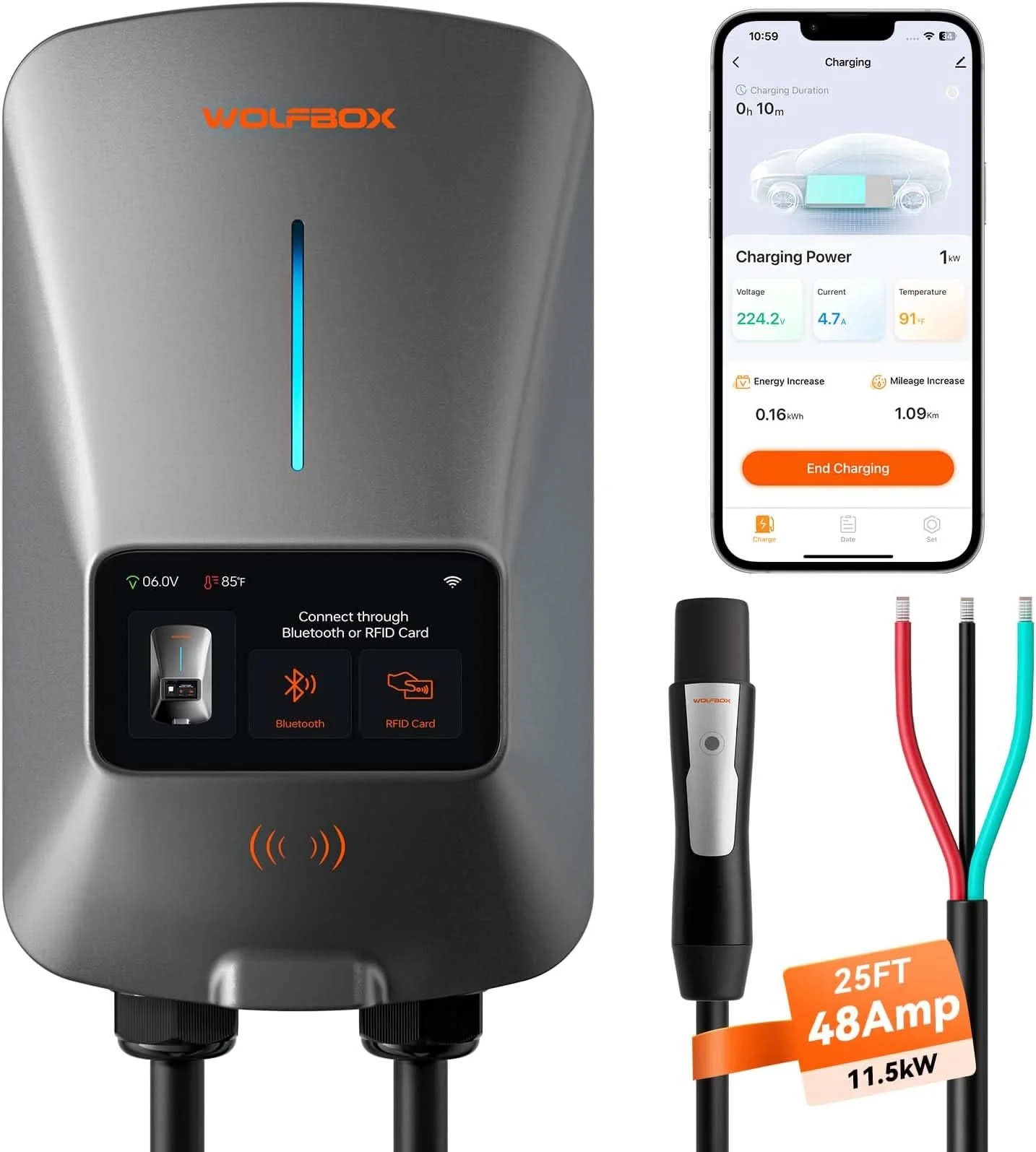 WOLFBOX WiFi Level 2 Electric Car EV Charger 25ft Cable Charging Station - Image 11