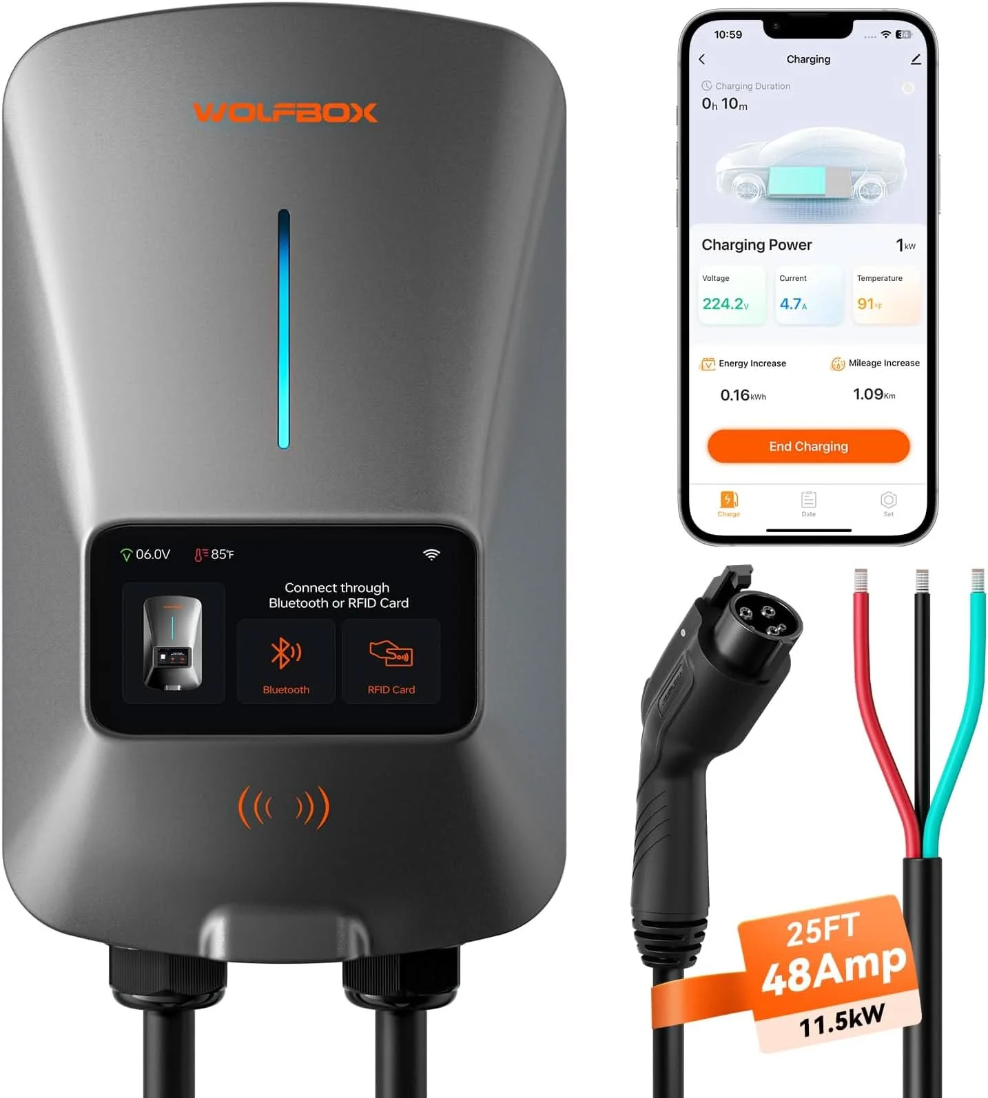 WOLFBOX WiFi Level 2 Electric Car EV Charger 25ft Cable Charging Station - Image 12