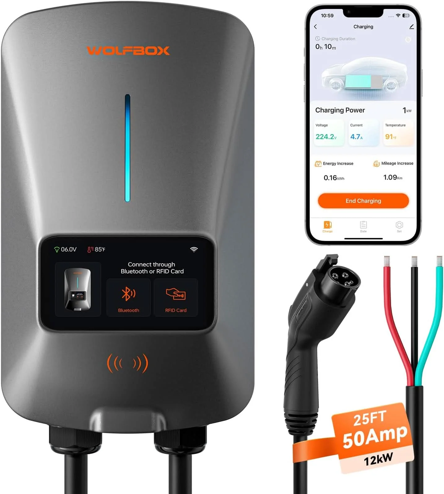 WOLFBOX WiFi Level 2 Electric Car EV Charger 25ft Cable Charging Station - Image 13