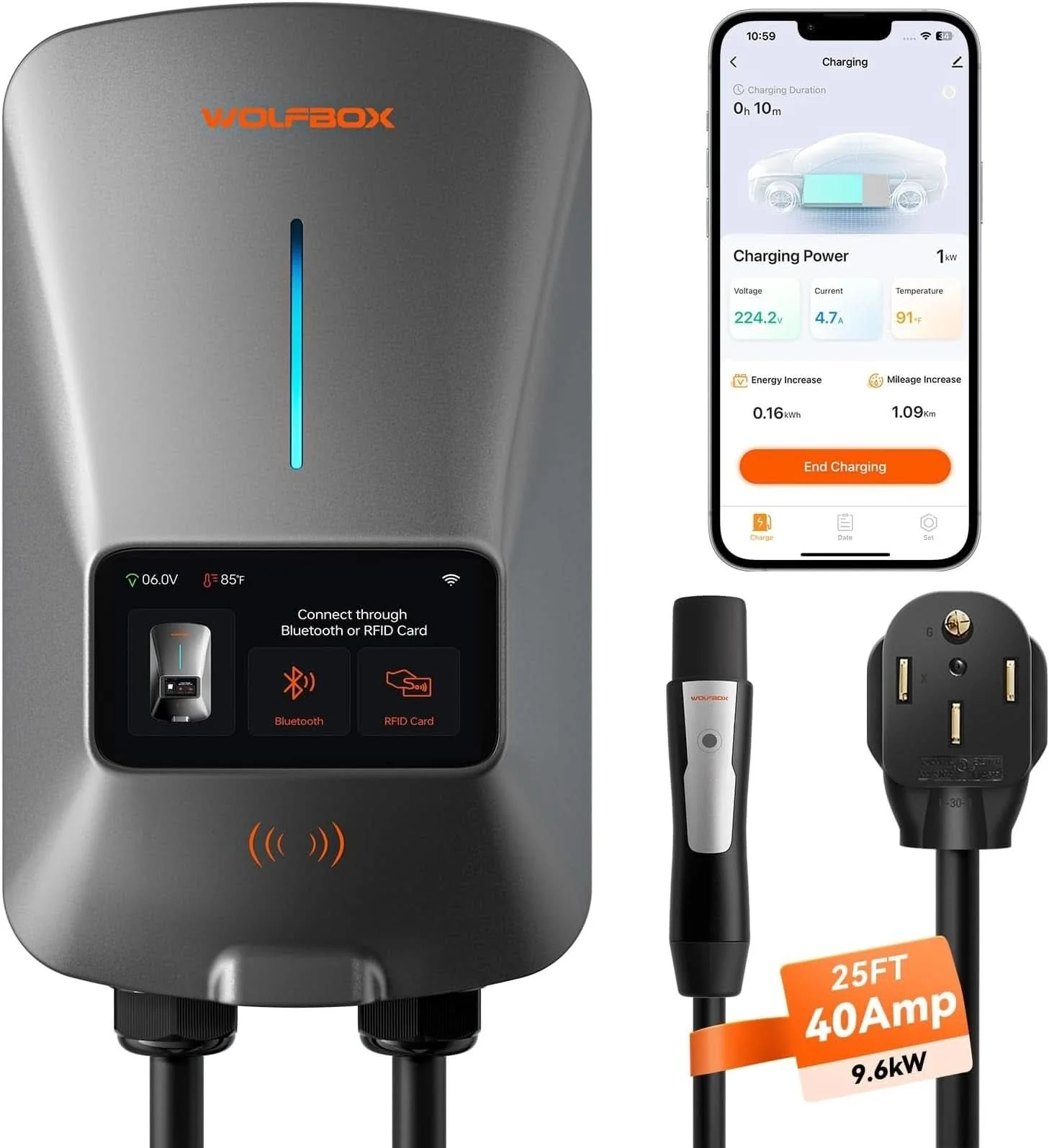 WOLFBOX WiFi Level 2 Electric Car EV Charger 25ft Cable Charging Station - Image 9