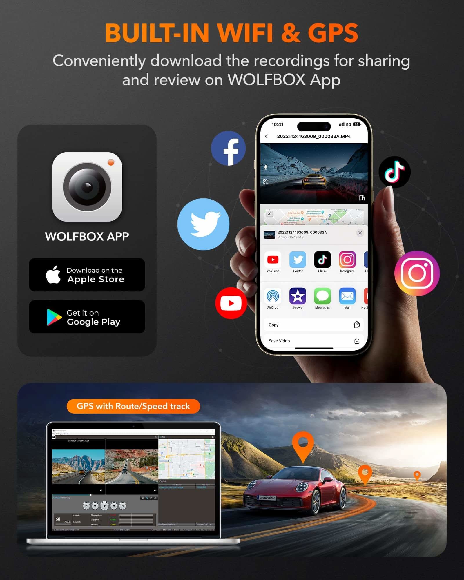 WOLFBOX G840H Wi-Fi Rear View Mirror Dash Cam - Image 4