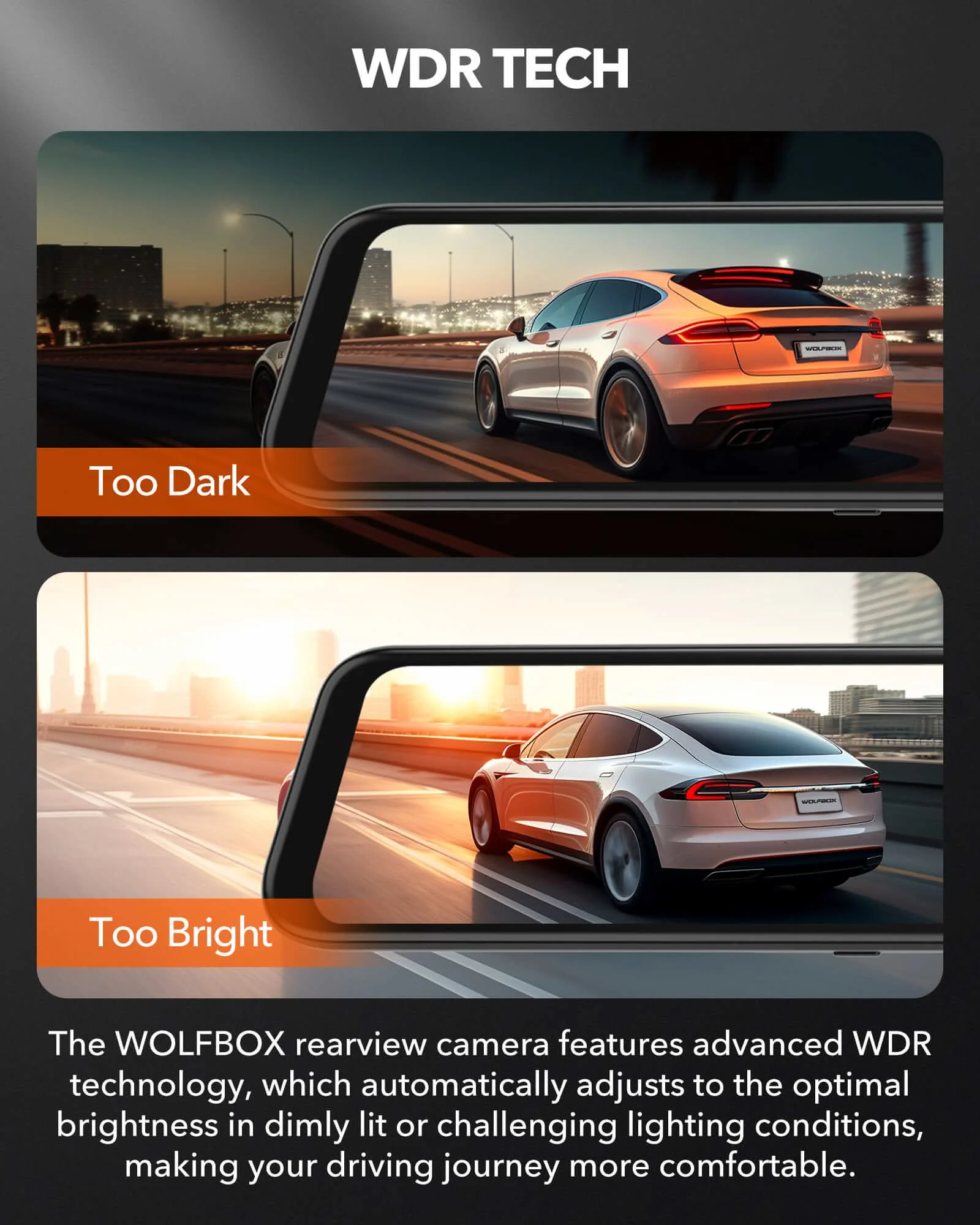 WOLFBOX G840H Wi-Fi Rear View Mirror Dash Cam - Image 7