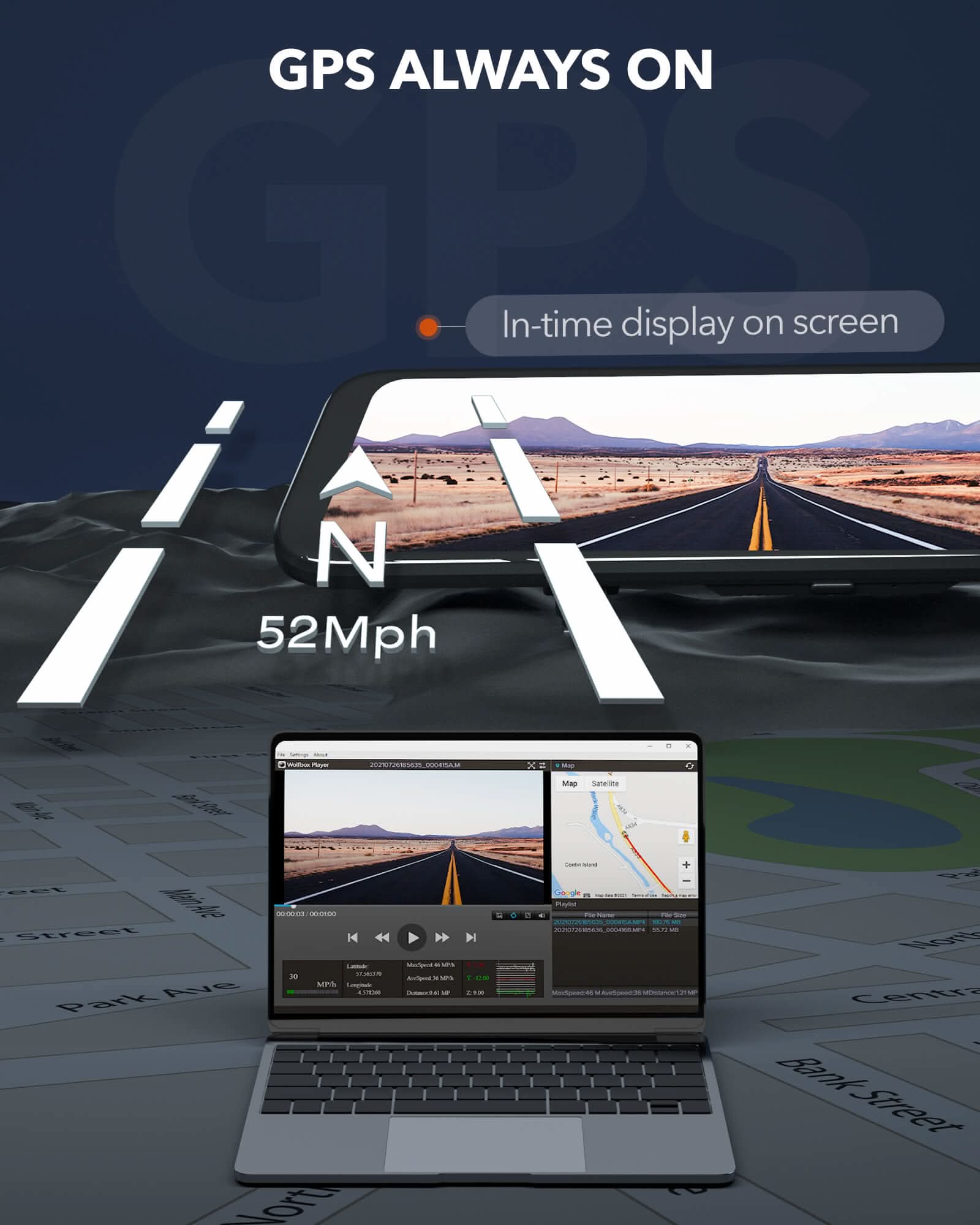 WOLFBOX G840H Wi-Fi Rear View Mirror Dash Cam - Image 8