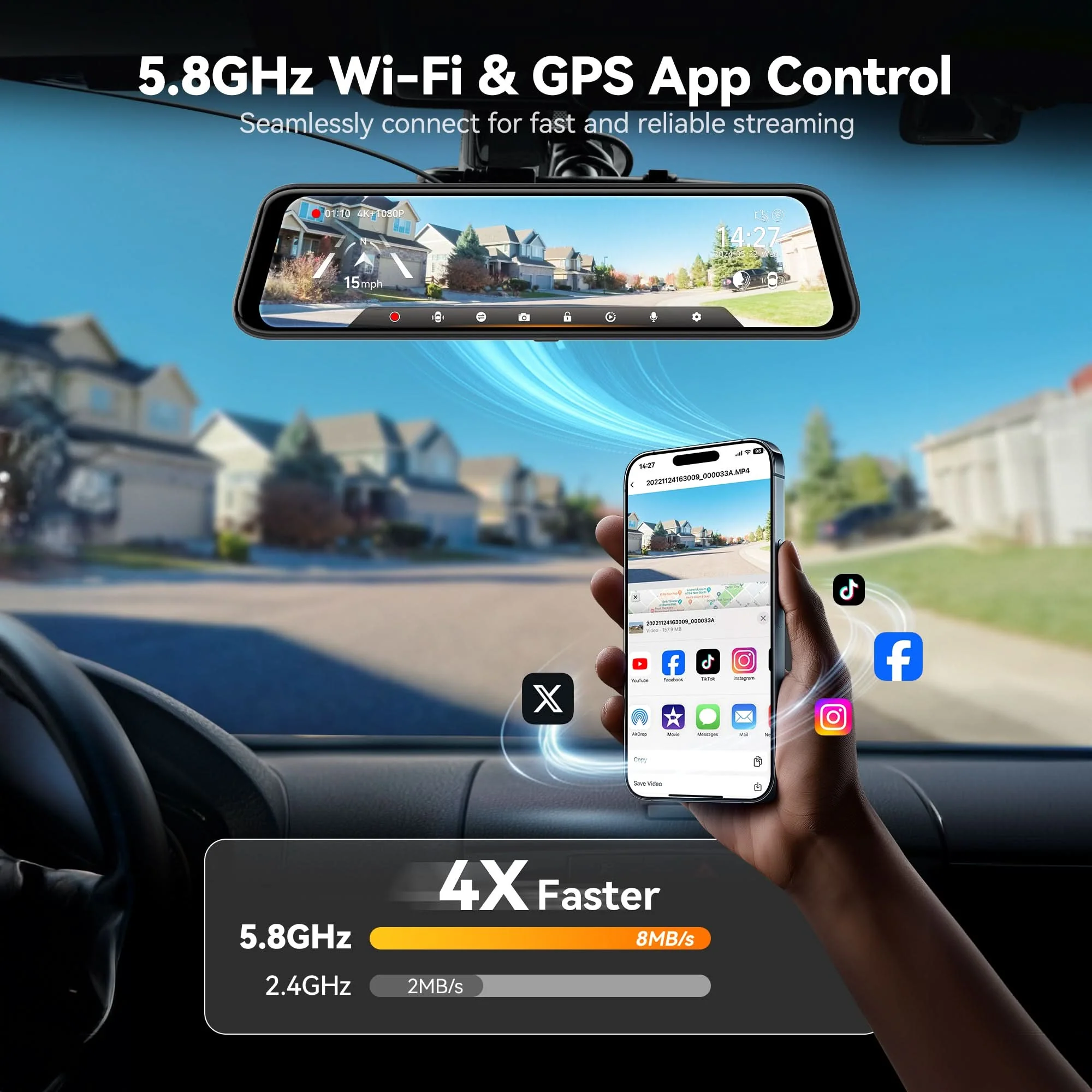 WOLFBOX G850Pro 4K Wifi ADAS Front and Rear Mirror Dash Cam - Image 5