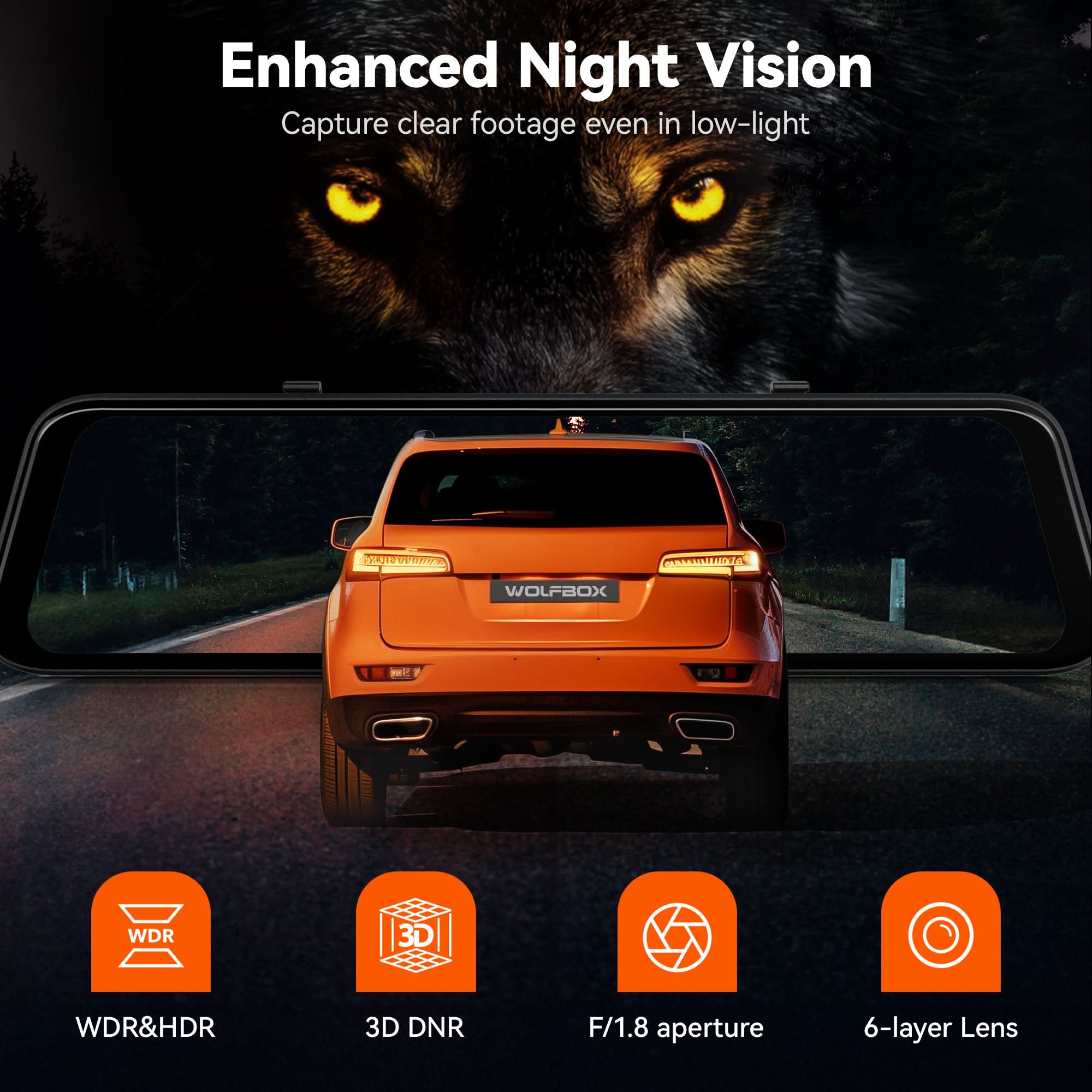 WOLFBOX G850Pro 4K Wifi ADAS Front and Rear Mirror Dash Cam - Image 8