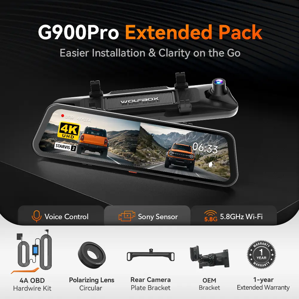 WOLFBOX G900Pro 12MP Smart Rear View Mirror Dash Cam with WiFi and Touch Screen with Exclusive 30-Month Warranty - Image 11