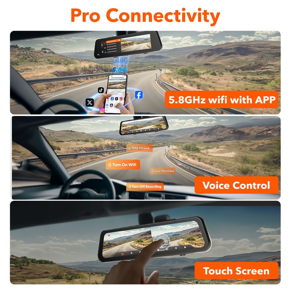 WOLFBOX G900Pro 12MP Smart Rear View Mirror Dash Cam with WiFi and Touch Screen with Exclusive 30-Month Warranty - Image 3