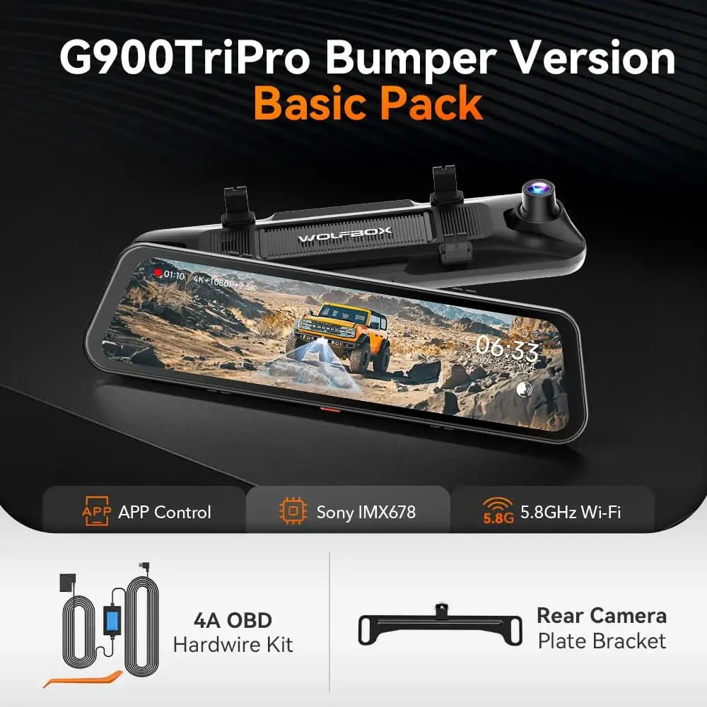 WOLFBOX G900TriPro Bumper Version 3 Channel Rearview Mirror with Exclusive 30-Month Warranty - Image 11