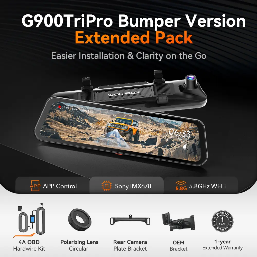 WOLFBOX G900TriPro Bumper Version 3 Channel Rearview Mirror with Exclusive 30-Month Warranty - Image 12