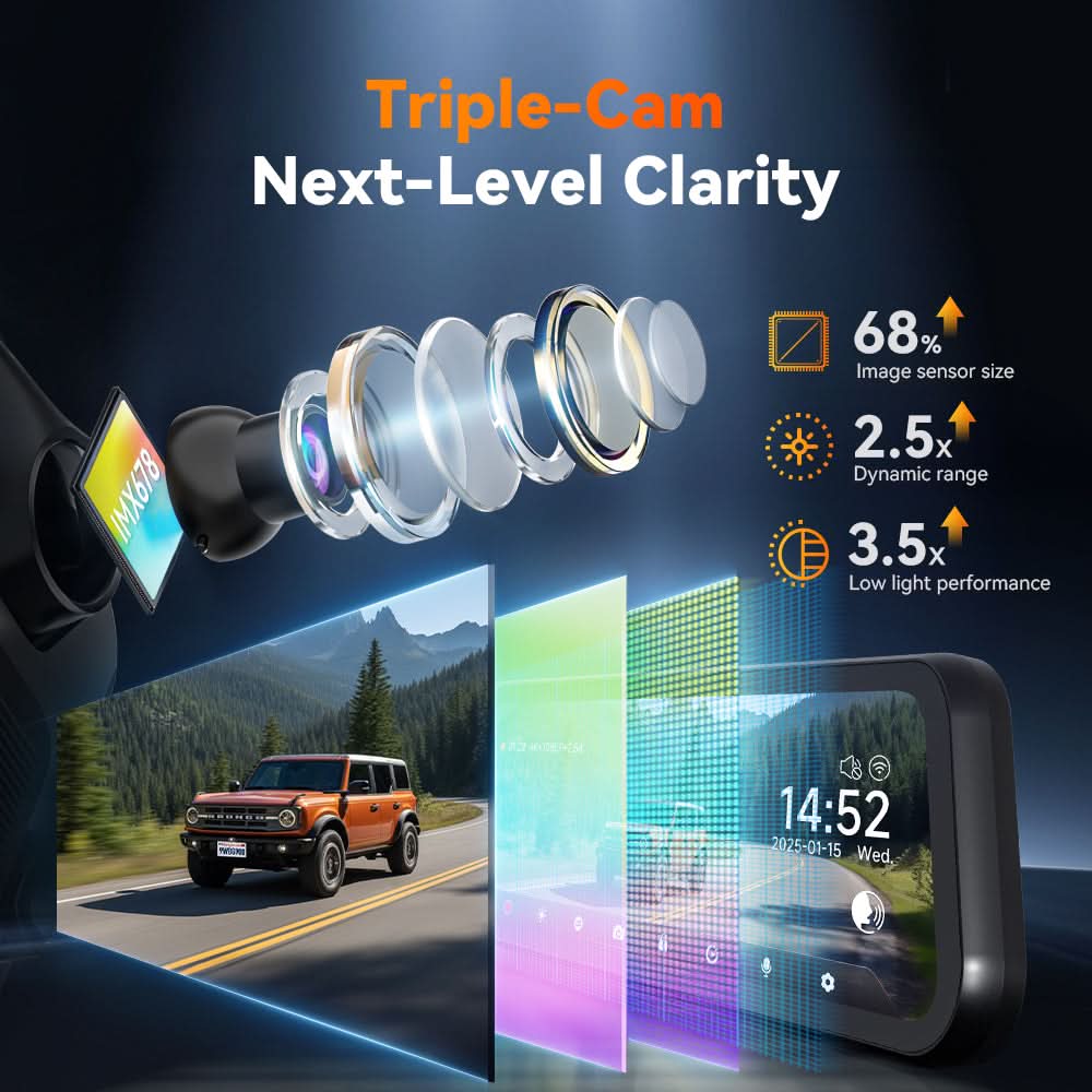 WOLFBOX G900TriPro Bumper Version 3 Channel Rearview Mirror with Exclusive 30-Month Warranty - Image 4