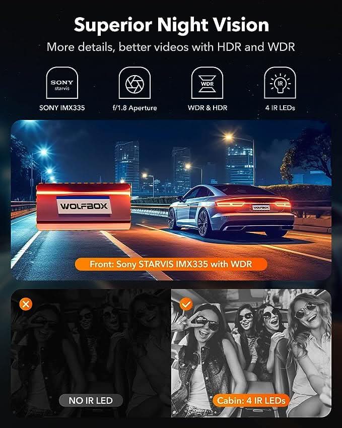 WOLFBOX i17 4K+2.5K 5G WiFi Super IR Night Vision Dash Cam - Image 4