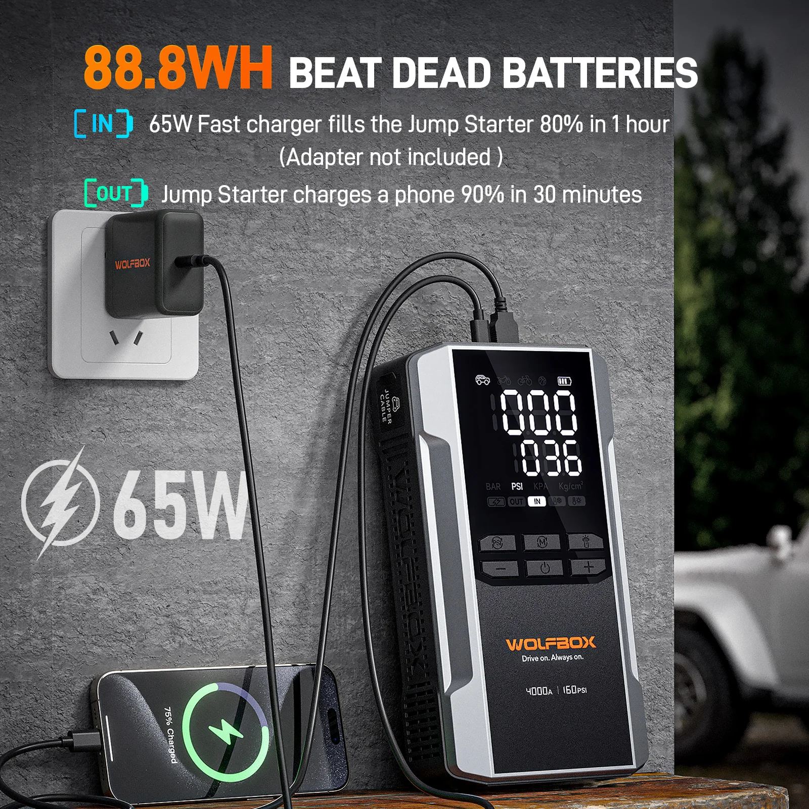4-in-1 Jump Starter with Air Compressor Tire Inflator | Exclusive 42-Month Warranty– Wolfbox MegaVolt 24Air - Image 8