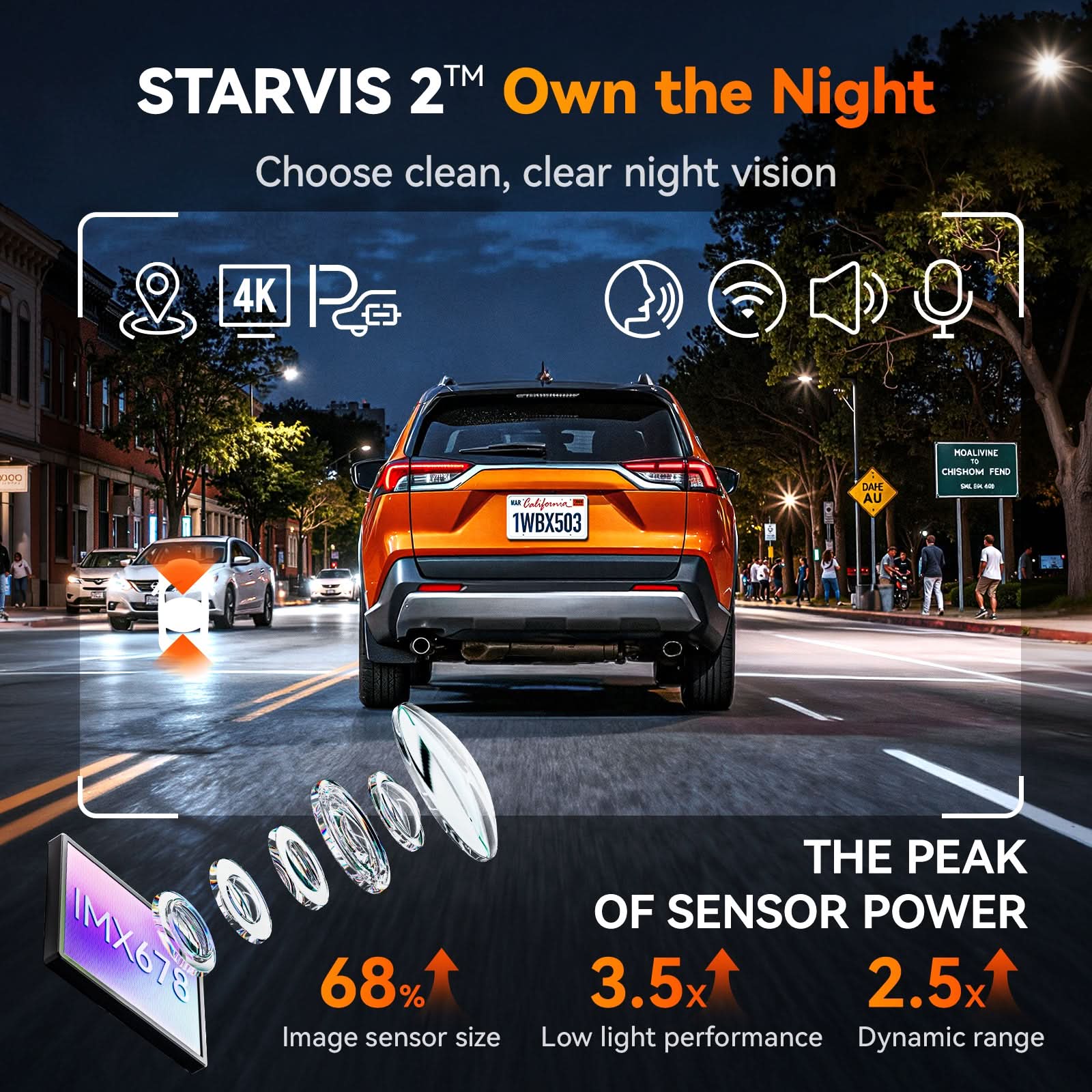 Wolfbox X5 Duo 4K+2.5K STARVIS 2 IMX678 Front and Rear MIni Dash Cam - Image 3