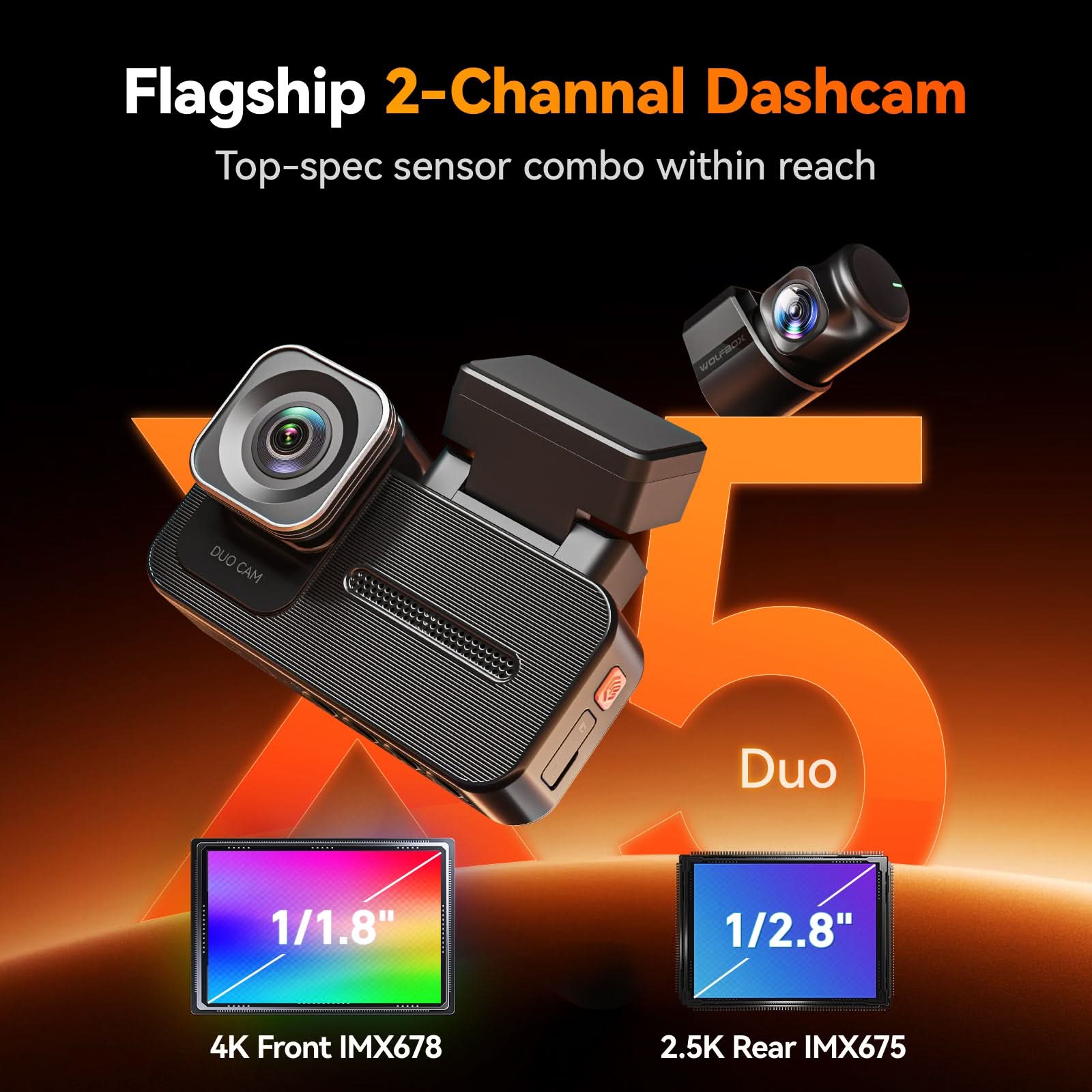 Wolfbox X5 Duo 4K+2.5K STARVIS 2 IMX678 Front and Rear MIni Dash Cam - Image 4