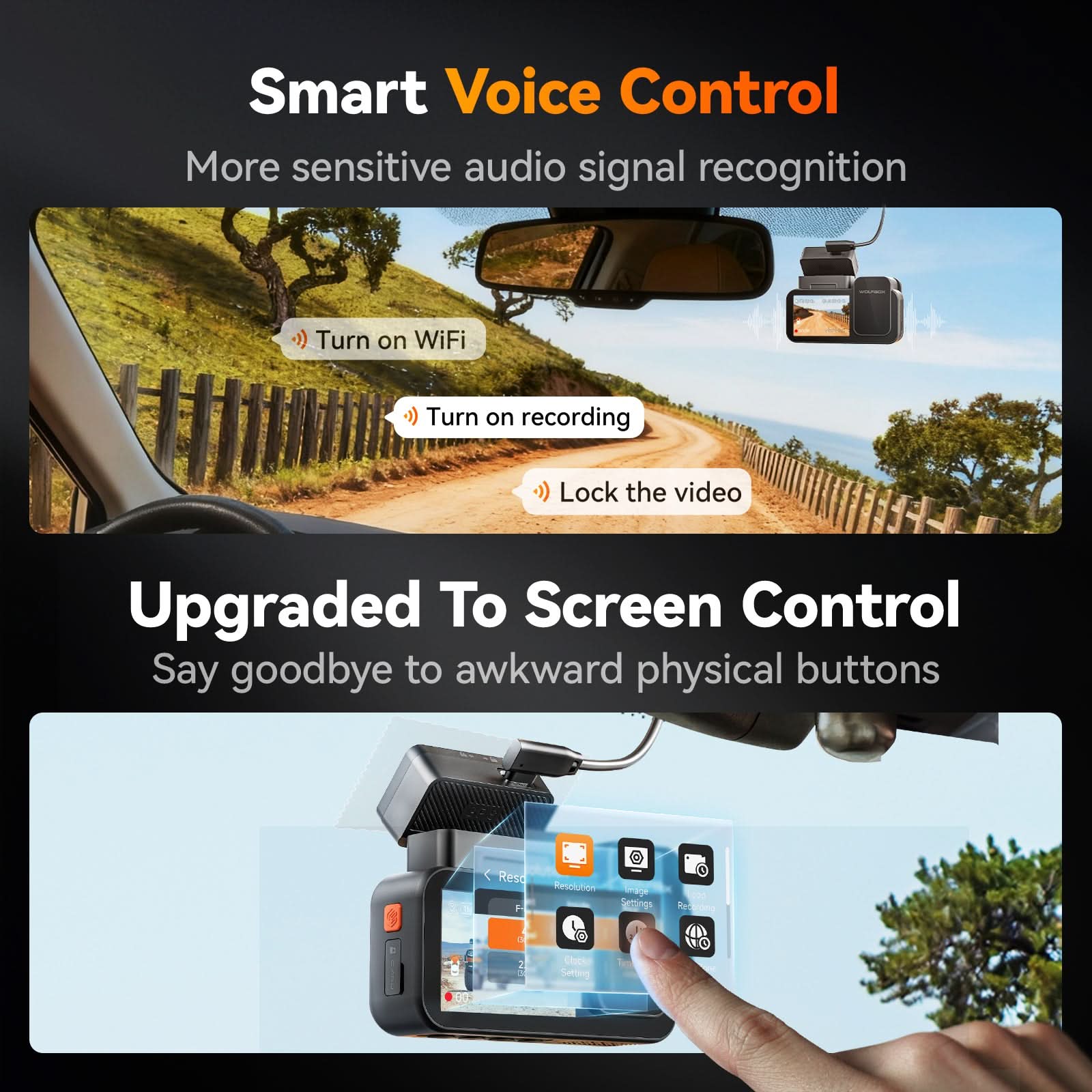 Wolfbox X5 Duo 4K+2.5K STARVIS 2 IMX678 Front and Rear MIni Dash Cam - Image 6